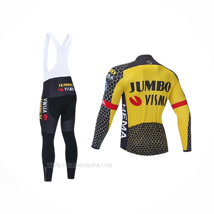 2021 Ropa Ciclismo Jumbo Visma Amarillo Negro Mangas Largas y Culotte Lunga